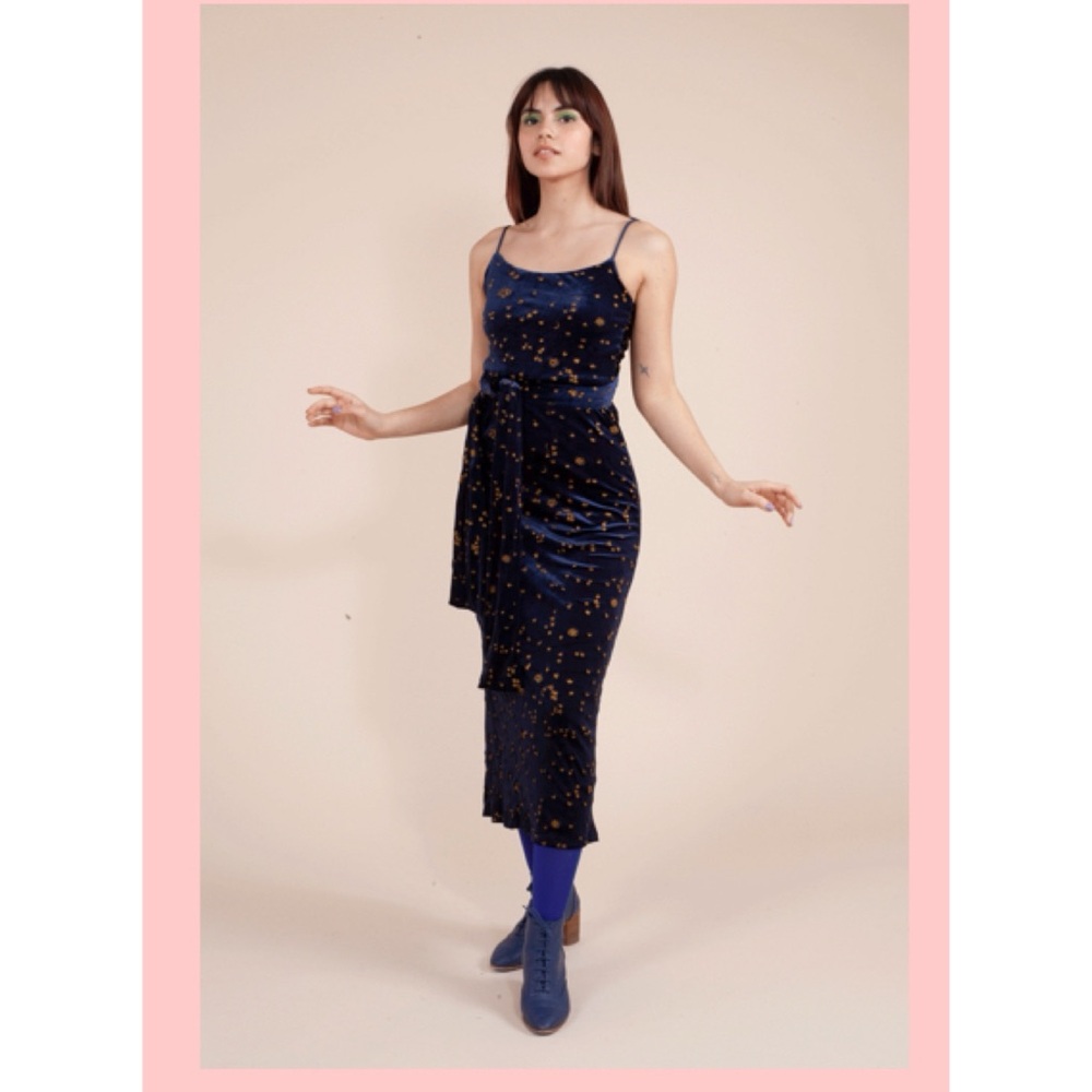 Samantha Pleet Blue Velvet Celestial Dress Gold Stardust Size XXXL 3X